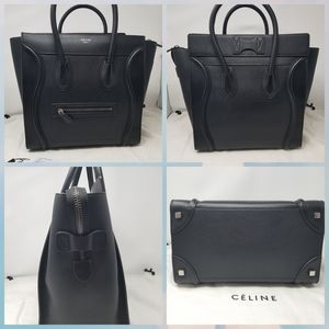 Celine Luggage Tote - black drummed leather